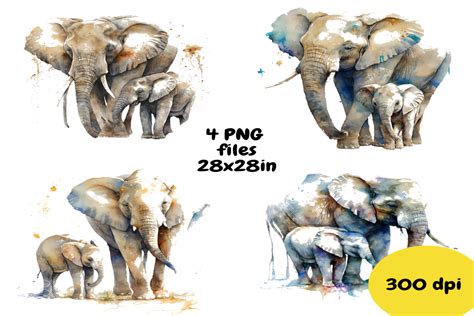 Mom And Baby Elephant Watercolor Png Graphic By Feefifo Studio