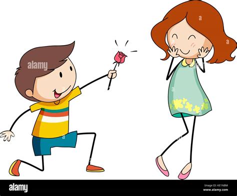 Boy Giving Flower To Girlfriend Illustration Stock Vector Image And Art