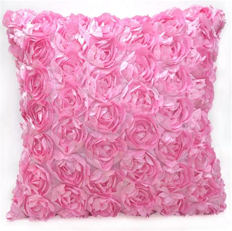 Details About Sa212a Pink 3d Rose Flower Taffeta Satin Cushion Cover