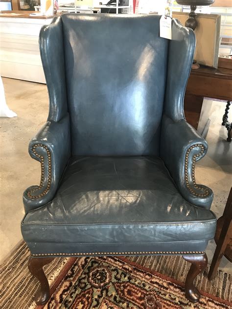 Blue Leather Wing Chair Form And Function Asheville Nc
