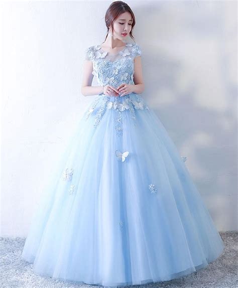 Blue Tulle Lace Long Prom Dress Blue Sweet 16 Dress Shop Elegant