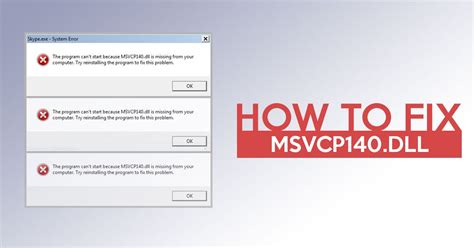 Download the mfc140u.dll file for free and fix mfc140u.dll missing or was not found error on windows. MSVCP140.dll missing: Common errors and ways to fix/prevent it