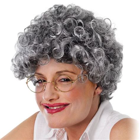 Old Lady Wig Halloween Party Grey Curly Old Woman Party Fancy Dress Wig Bw781 Ebay