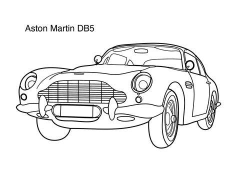 Super car Aston martin DB5 coloring page for kids 2, printable free