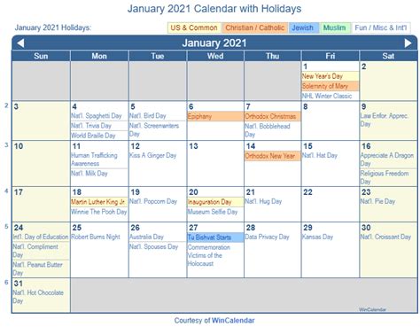 January 2021 Calendar With Holidays Usa Huts Calendar