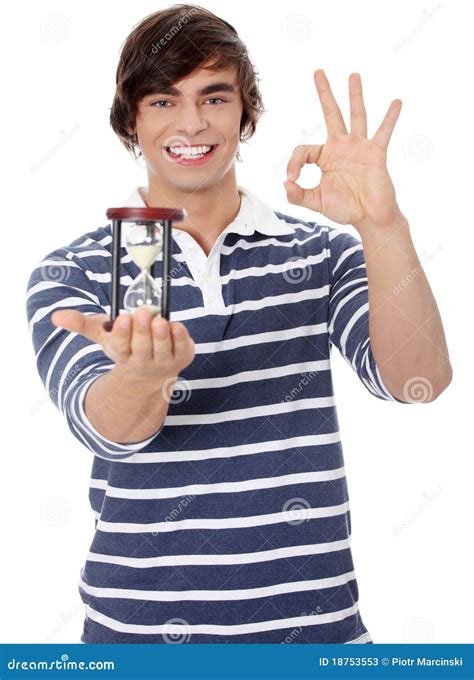 Young Man With Hourglass Stock Image Image Of Line 18753553