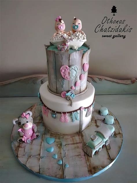 Twins Baby Shower Cake Decorated Cake By Othonas Cakesdecor