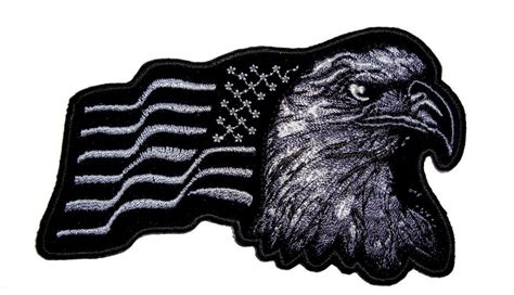 Silver Eagle Us Flag Facing Right Embroidered Biker Patch Silver