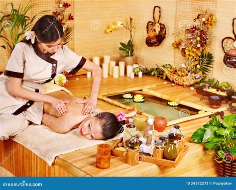 Woman Getting Massage In Bamboo Spa Stock Image Image Of Natural Back