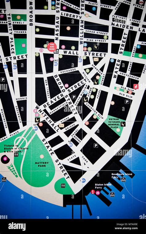 Close Up Of A City Map Wall Street Manhattan New York City New York