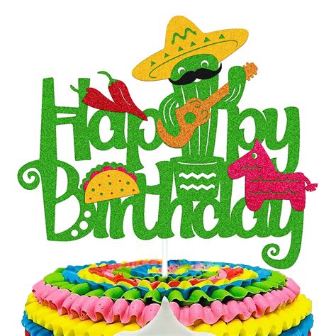 Buy Fiesta Cake Topper Mexican Cactus Donkey Maraca Sombrero Guitar