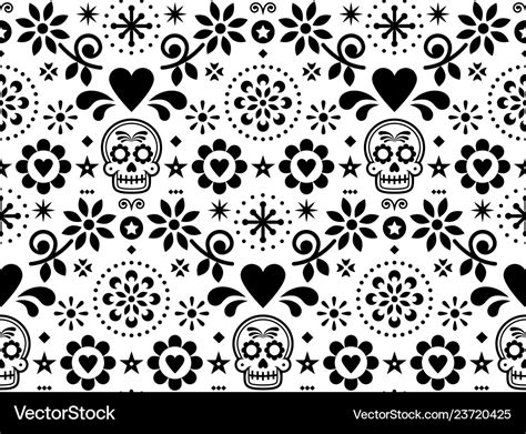 Sugar Skull Seamless Pattern Mexican Royalty Free Vector