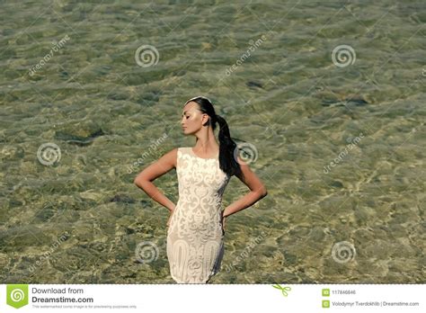 Woman Face Beauty Girl Standing In Sea Water Stock Photo Image Of