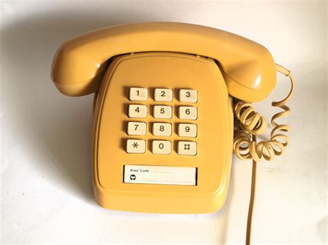 Push Button Telephone Retro Telecom Yellow Phone Vintage Etsy