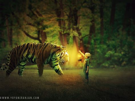Boy And Tiger Photoshop Photo Manipulation Tutorial