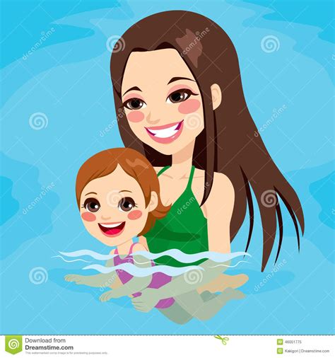 Mom Teaching Baby Girl Swimming Stock Vector Image 46051775