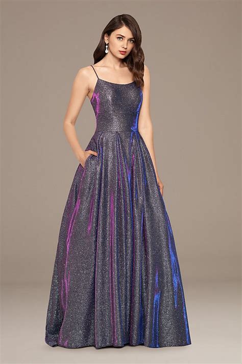 Iridescent Glitter Ball Gown With Spaghetti Straps Davids Bridal In 2021 Ball Gowns