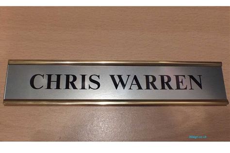 Door Nameplate Made To Order Brushed Stainless Steel Effect With Gold Aluminium Holder