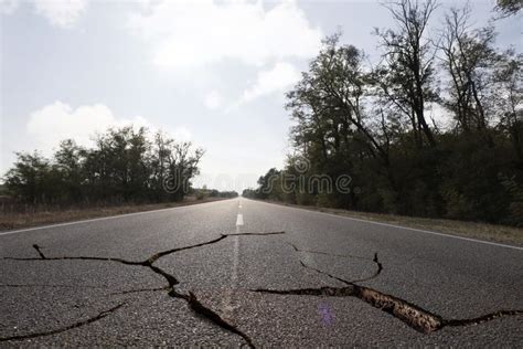 Large Cracks On Asphalt Road After Earthquake Stock Image Image Of
