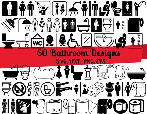 60 Bathroom Svg Bundle Toilet Svg Restroom Sign Svg Etsy Uk