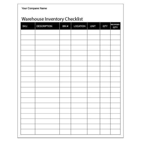 Warehouse Inventory Checklist Sheet Designsnprint
