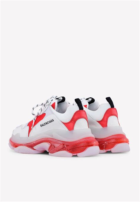 Balenciaga Leather White And Red Triple S Clear Sole Sneakers For Men