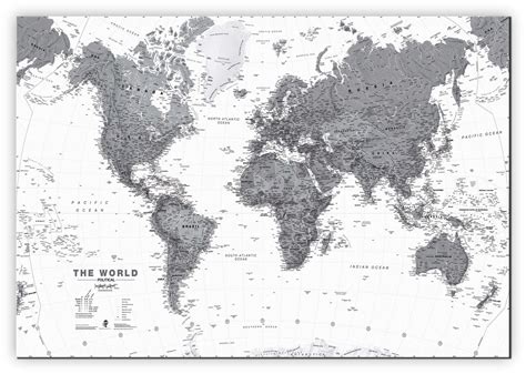 Medium World Wall Map Political Black And White Canvas
