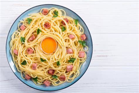 Itslian Pasta Carbonara With Sausage And Egg Stock Image Image Of