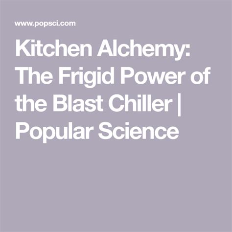 Kitchen Alchemy The Frigid Power Of The Blast Chiller Popular