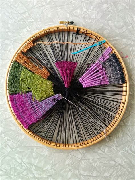 Fiber Arts Weaving Circle In An Embroidery Hoop Circular Weaving