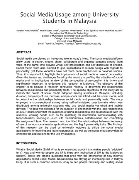 Check spelling or type a new query. (PDF) Social Media Usage among University Students in Malaysia