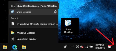 Restore Show Desktop Icon In Windows 10 8 7 And Xp