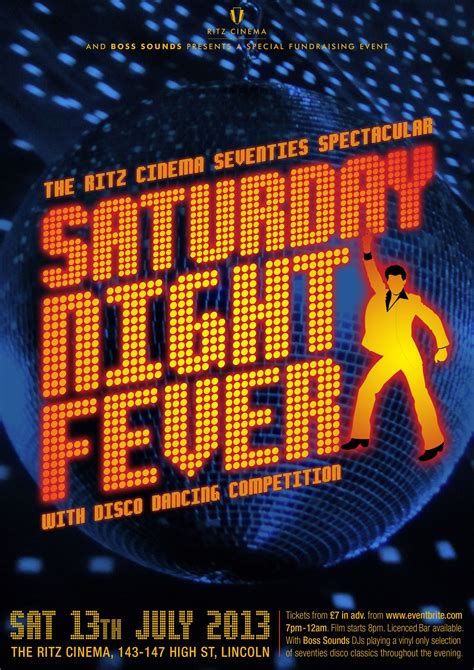 The Poster For Saturday Night Fever With An Image Of A Man Dancing On A Disco Ball
