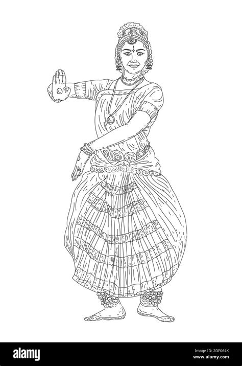 Bharatanatyam Dancer Drawing Sketch Coloring Page