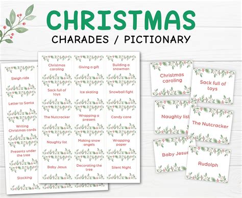 christmas charades game christmas party games christmas activities christmas printables