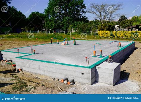 Concrete Slab Framework Of Residential House Under Construction Stock