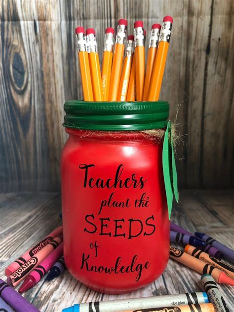 Personalized Teacher Apple Pencil Holder Mason Jar Pint Size 16 Oz