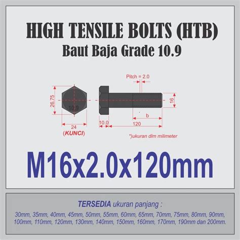 Jual Baut Mur Baja 10 9 M16 X120mm High Tensile Bolt HTB Di Lapak