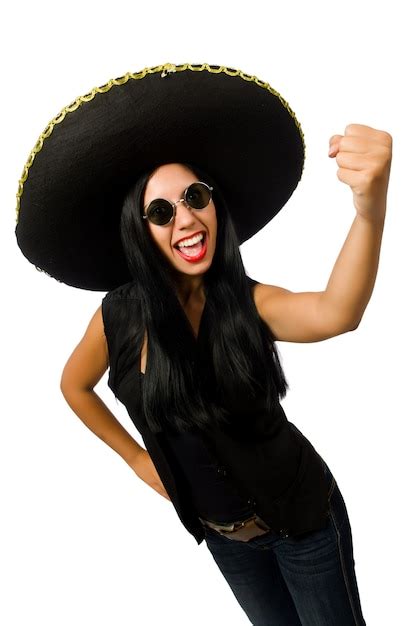 Premium Photo Young Mexican Woman Wearing Sombrero Isolated On White