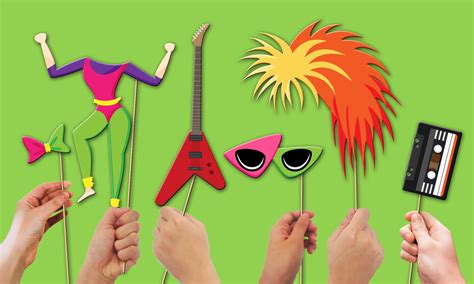 80s Totally Awesome Decade Photo Booth Props 20pcs Assembled