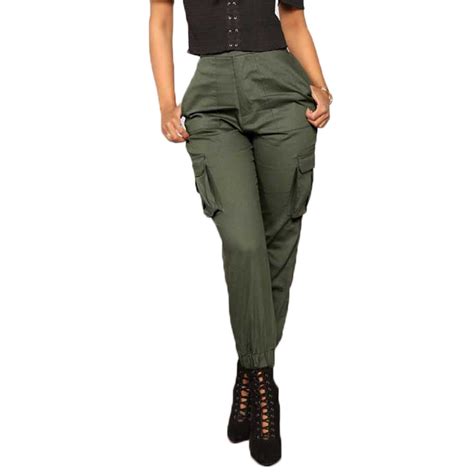 Pudcoco Womens High Waisted Cargo Trousers