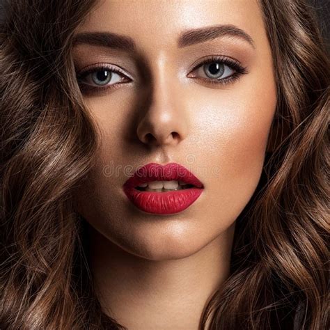 Beautiful Face Young Woman Red Lipstick Portrait Stunning Girl Looks