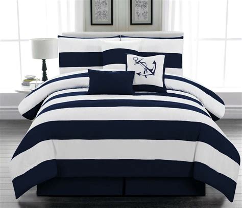 Pottery barn's white bedding and quilts feature 100% cotton batting and are machine washable. 7 piece Microfiber Nautical Comforter set Navy Blue ...
