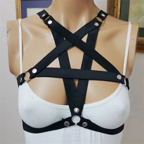sexy black pentagram bondage lingerie body harness elastic blet star harness bra fetish body