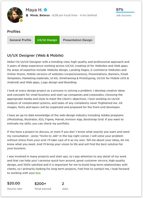 Upwork Profile Overview Sample For Ui And Ux Designer