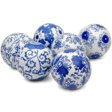 Blue And White Decorative 3 Inch Porcelain Ball Set Of 6