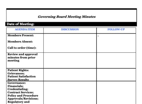 Governing Board Meeting Minutes Template