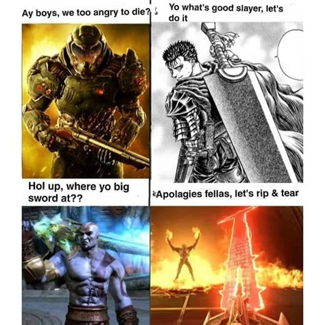 The Doom Slayer Has Found Some New Friends Funny Gaming Memes Anime Memes Funny Slayer Meme