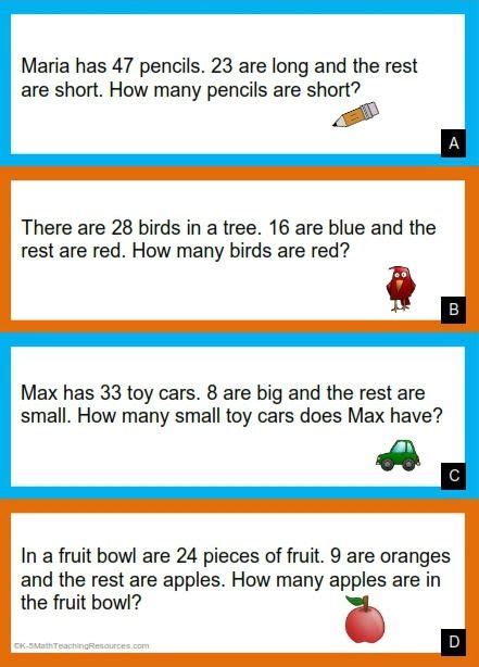 2nd Grade Number | Subtraction word problems, Math words, Math word
