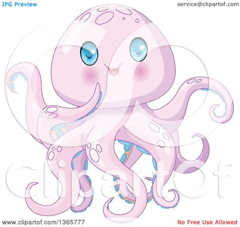 Clipart Of A Cute Purple Baby Octopus With Blue Eyes